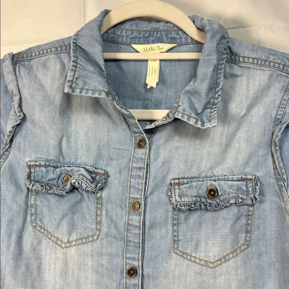 Matilda Jane Blue Chambray denim shirt with ruffle details size 16